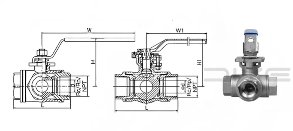 Stainless Steel Threaded 3-Way Ball Valves